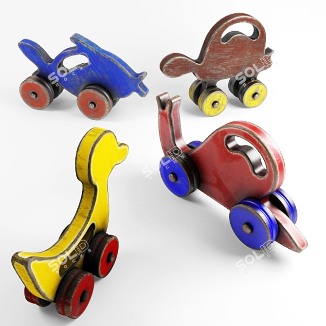 Retro Wooden Animal Toy 3D model image 1