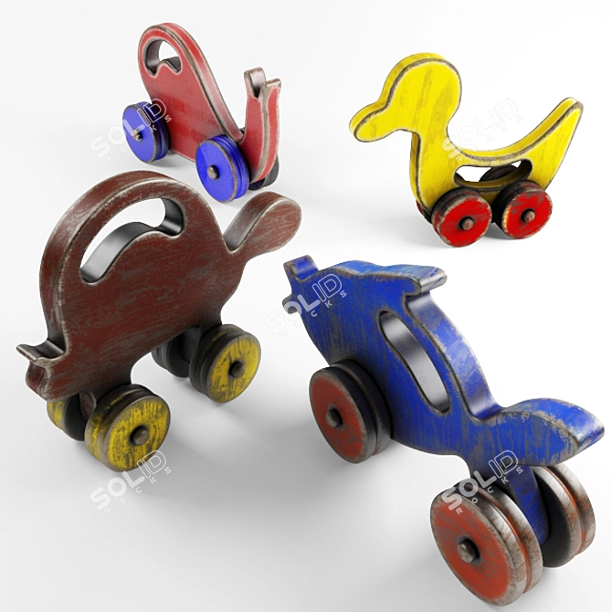 Retro Wooden Animal Toy 3D model image 2