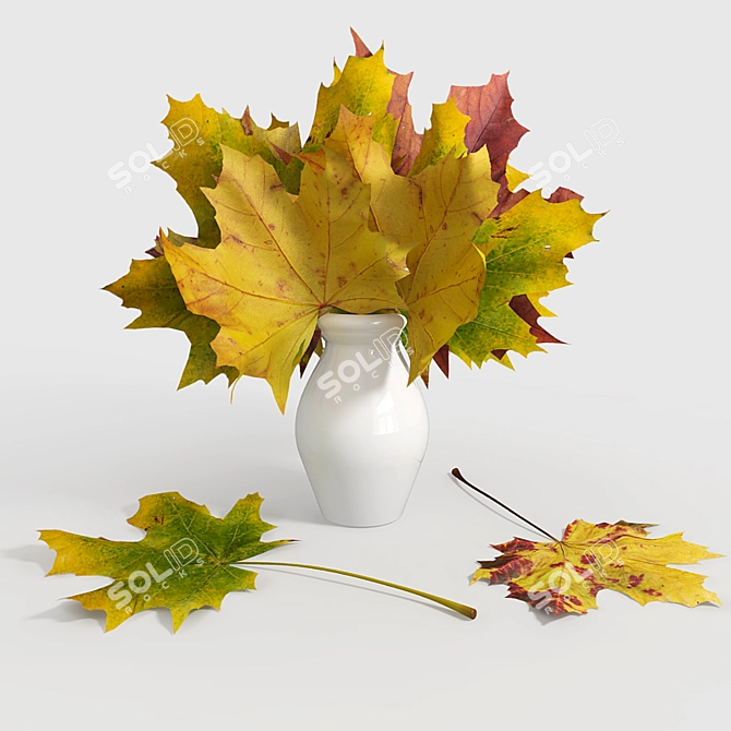 Autumn Charm: Maple Leaves in Vase 3D model image 1