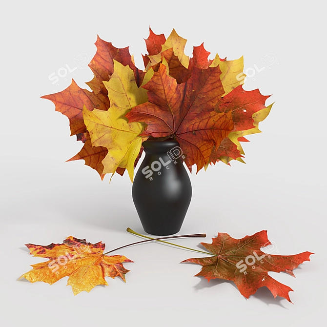 Autumn Charm: Maple Leaves in Vase 3D model image 2