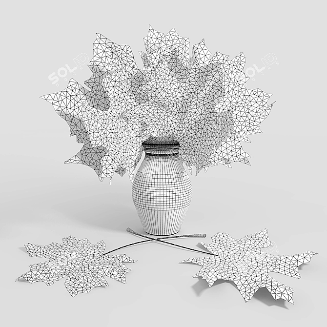 Autumn Charm: Maple Leaves in Vase 3D model image 3