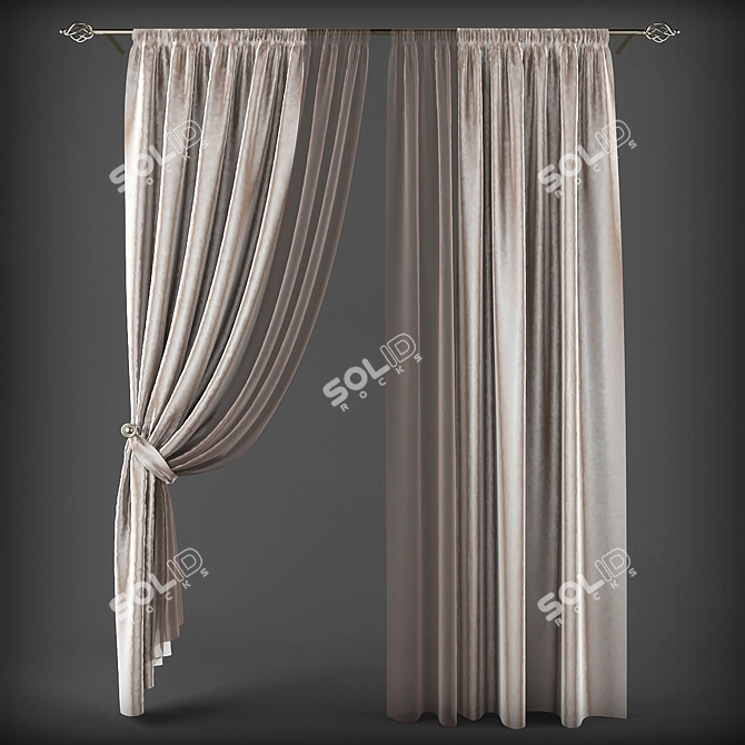 Double-Layered Curtain: Straight and Gathered 3D model image 1