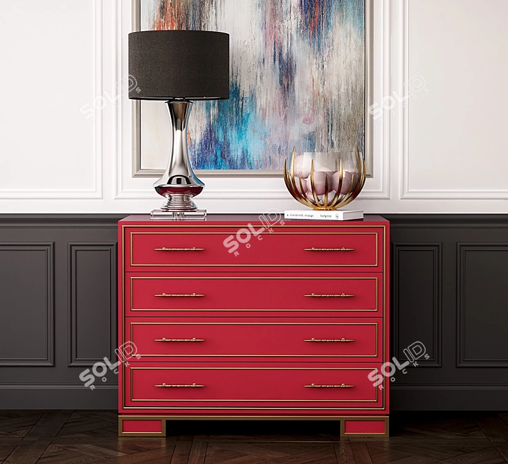 Luxury Talullah Chest Set: Chest, Lamp, Art, and Vase 3D model image 2