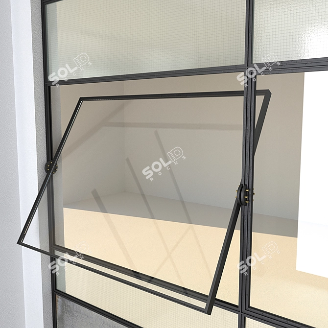 Industrial Steel Factory Windows with Wired Glass 3D model image 2