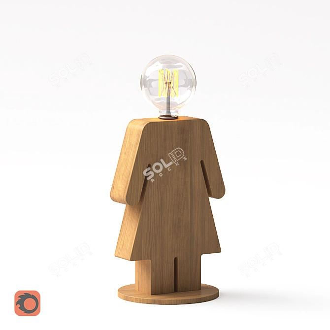 Wooden Girl Table Lamp 3D model image 1