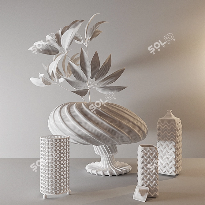 Artful Leaf Vases Set 3D model image 3