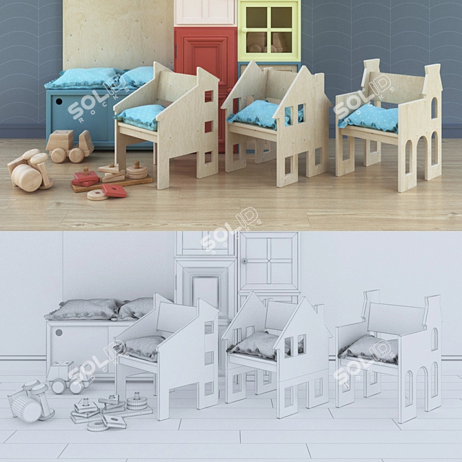 Eco-themed Children's Furniture Set 3D model image 2