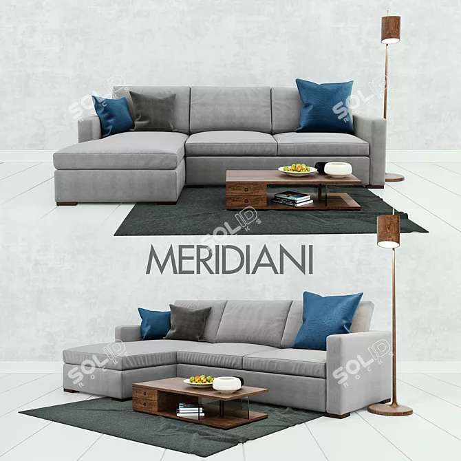 Meridiani Belmon Modular Sofa + Porada Stick Floor Lamp 3D model image 1