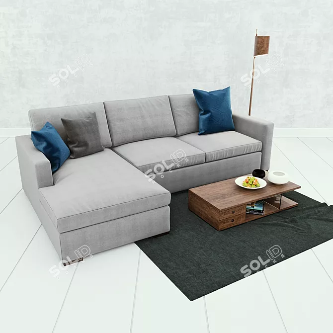 Meridiani Belmon Modular Sofa + Porada Stick Floor Lamp 3D model image 2