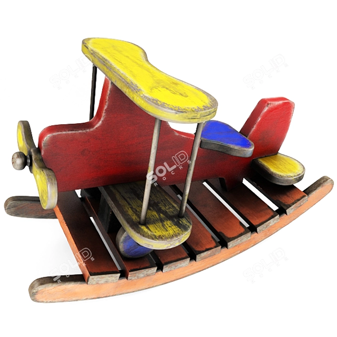 Vintage Wooden Rocking Plane 3D model image 1