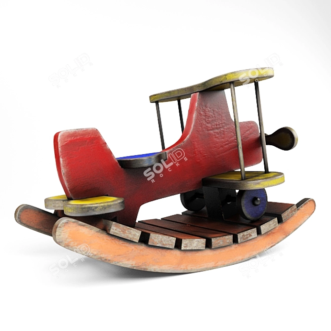 Vintage Wooden Rocking Plane 3D model image 2