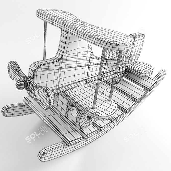 Vintage Wooden Rocking Plane 3D model image 3
