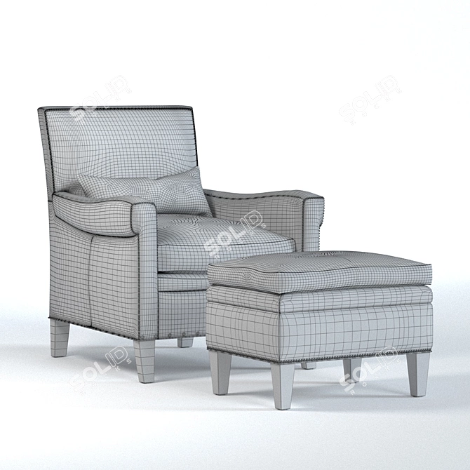 Classic Leather Club Chair & Ottoman 3D model image 2