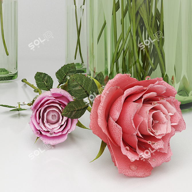 Romantic Rose Water Droplets 3D model image 2
