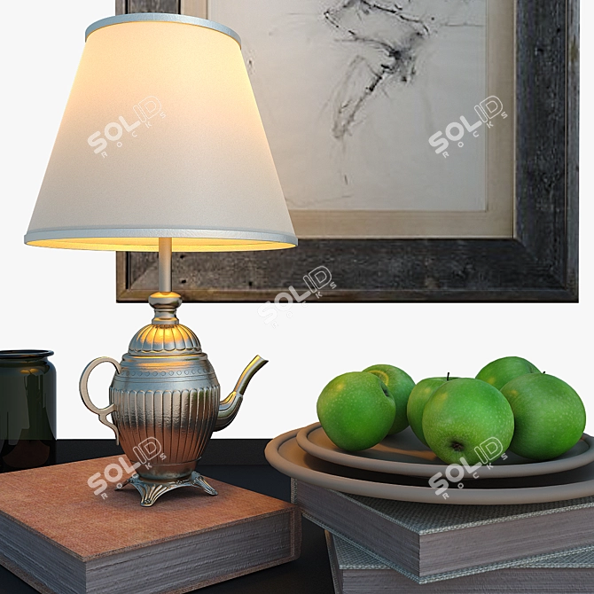 Luxury RH Decor Set: Bar Cart, Floor Lamp, Clay Tableware 3D model image 2