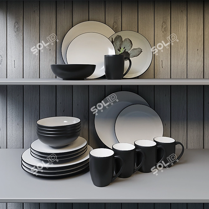 Sleek Graphite Dinnerware Set 3D model image 1