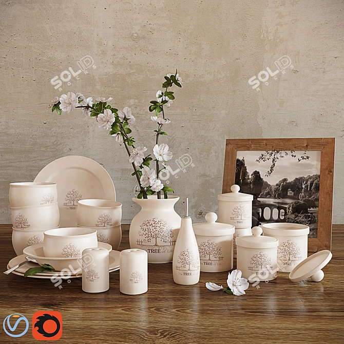 Elegant White Decor Set 3D model image 1