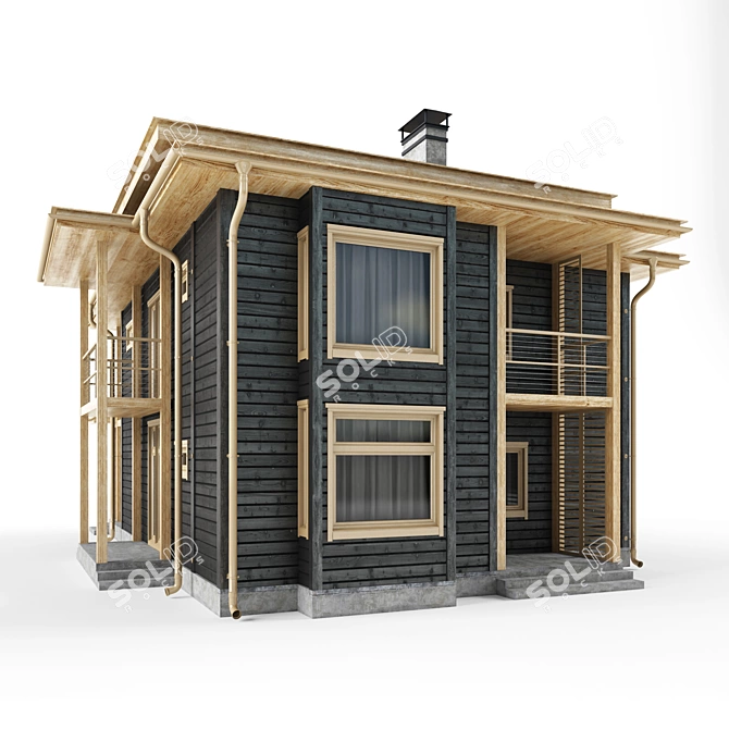 Rustic Timber Log House 3D model image 1