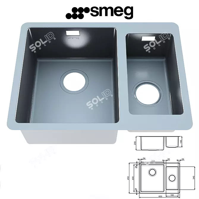 Sleek Smeg Sink Set 3D model image 1