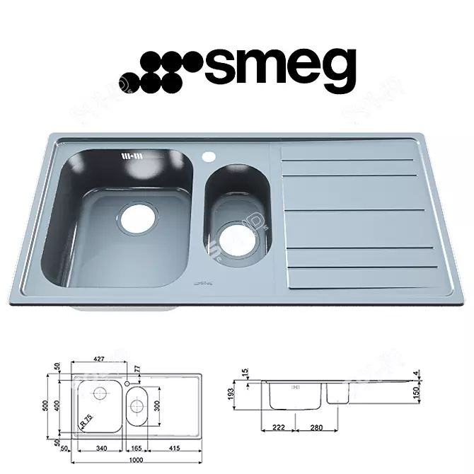 Sleek Smeg Sink Set 3D model image 1