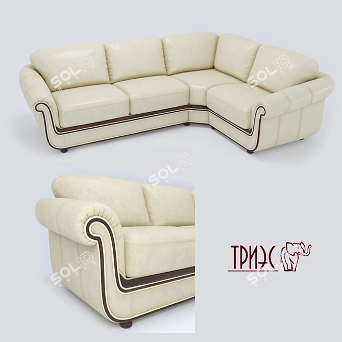 Stylish Leather Corner Sofa with Wooden Accents 3D model image 1