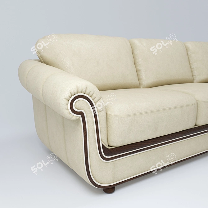 Stylish Leather Corner Sofa with Wooden Accents 3D model image 3