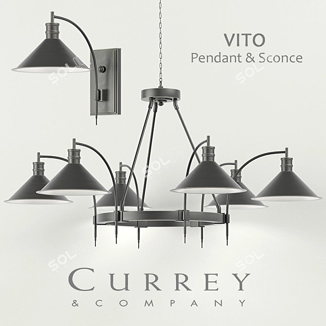 Elegant Metal Chandelier & Sconces 3D model image 1