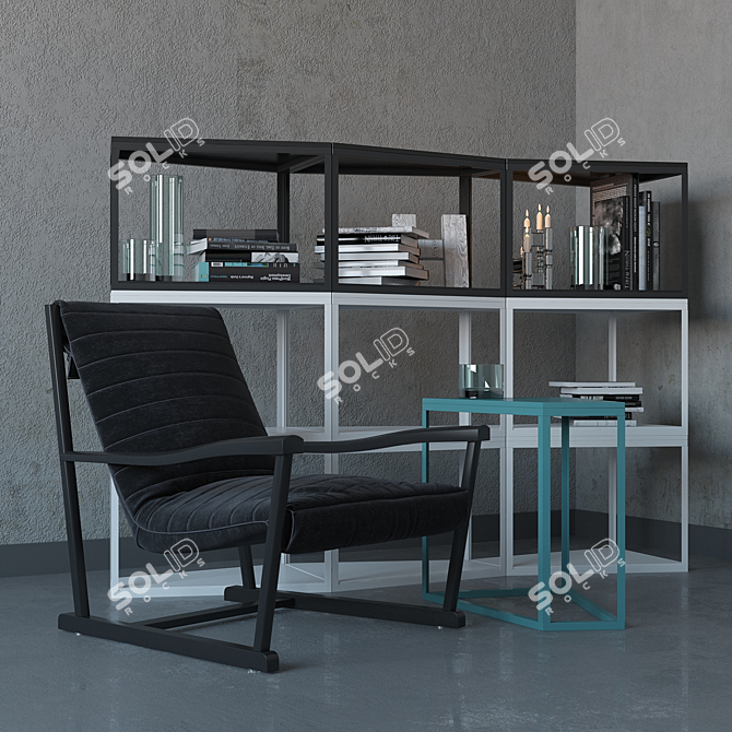 Elegant Gina Chair with Filu' Bookcase & Small Table - Paola Vella Design 3D model image 1
