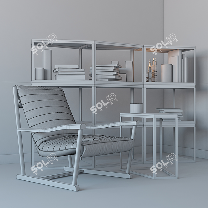 Elegant Gina Chair with Filu' Bookcase & Small Table - Paola Vella Design 3D model image 2