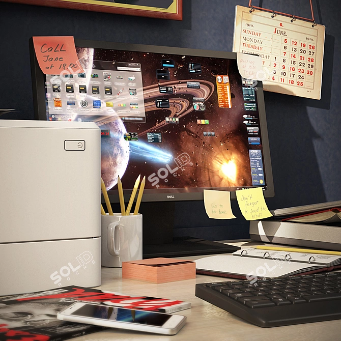 Ultimate Workspace Kit: Dell Monitor, HP Printer, Logitech Keyboard & Mouse, Epson Scanner 3D model image 2