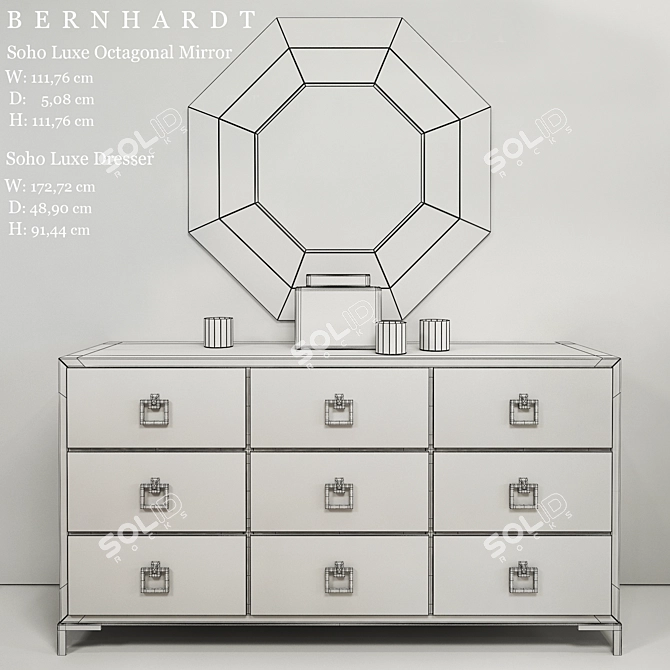 Soho Luxe Dresser & Mirror Combo 3D model image 3