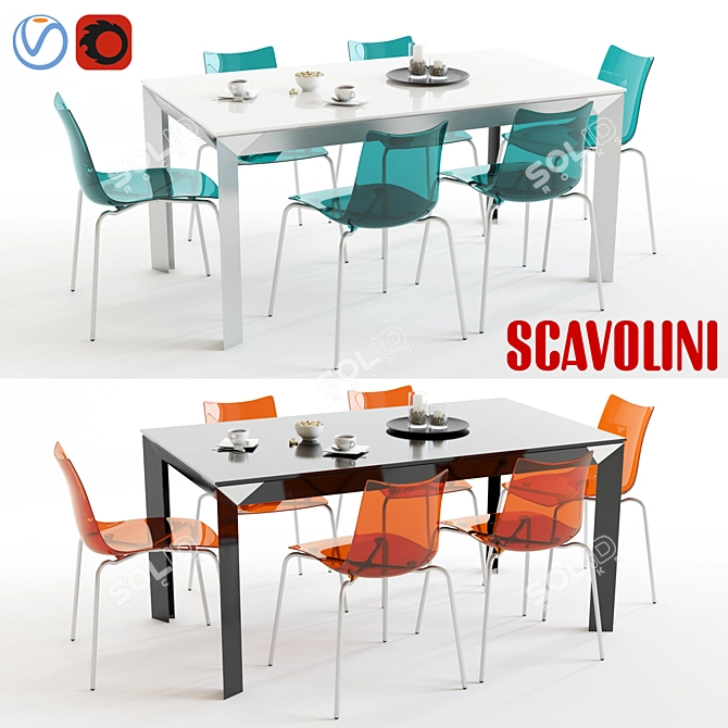 Scavolini Tai Flash: Vibrant Blue & Orange Chairs and Table 3D model image 1