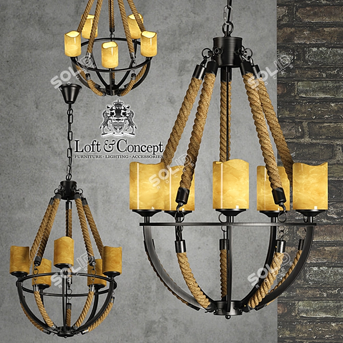 Industrial Loft Black Rope Chandelier 3D model image 1