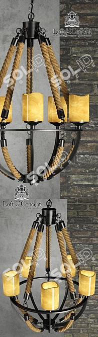 Industrial Loft Black Rope Chandelier 3D model image 2