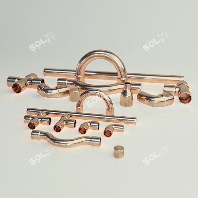 Copper Pipe & Fitting Set 3D model image 1