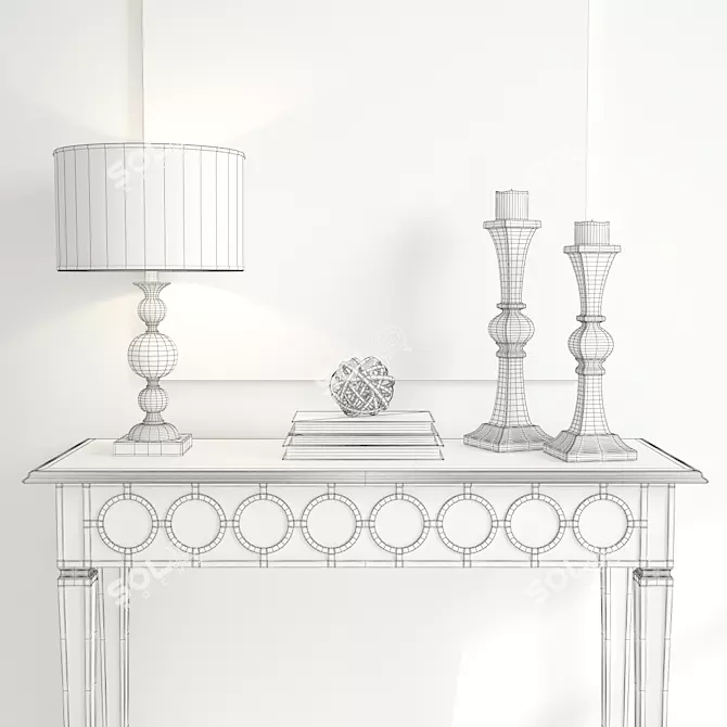 Modern Metal Console with Mirror and Lamp 3D model image 2