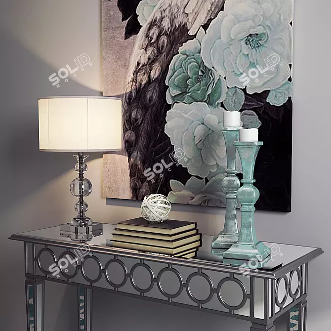 Modern Metal Console with Mirror and Lamp 3D model image 3