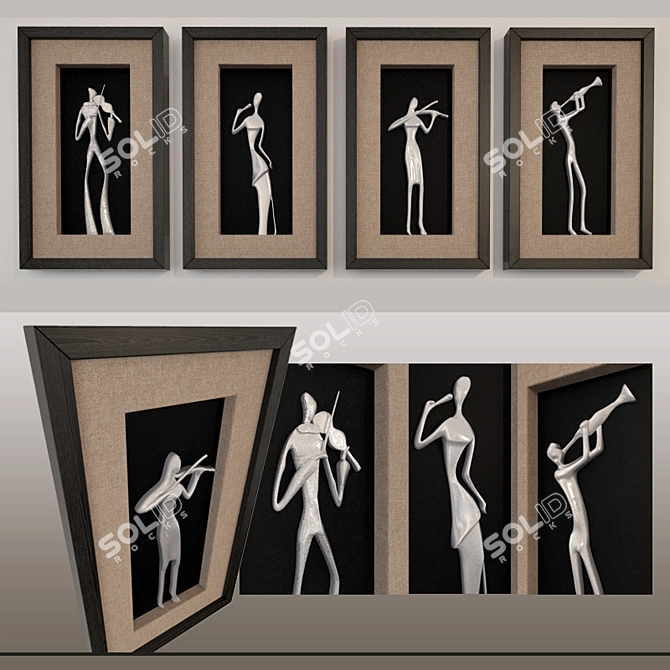 Musical Quartet Wall Panel 3D model image 1