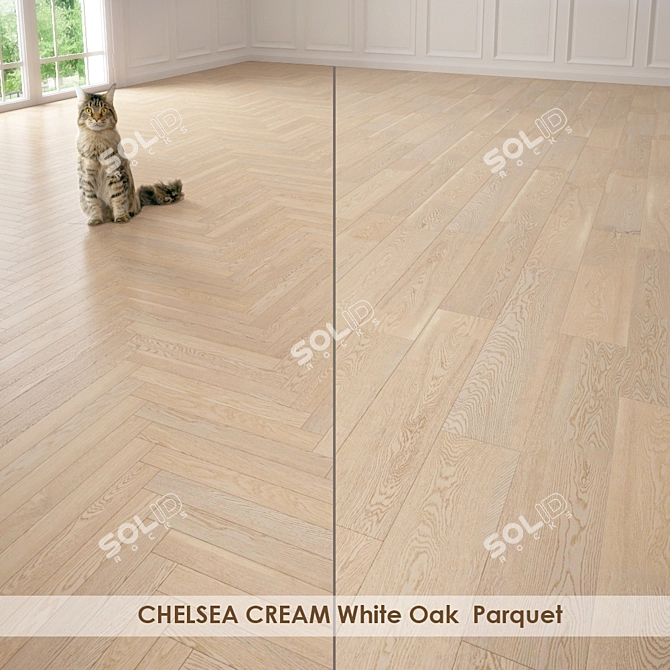 Elegant Oak Parquet Flooring 3D model image 1