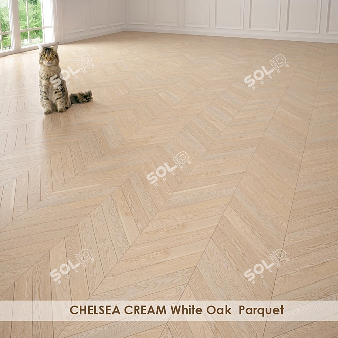 Elegant Oak Parquet Flooring 3D model image 2