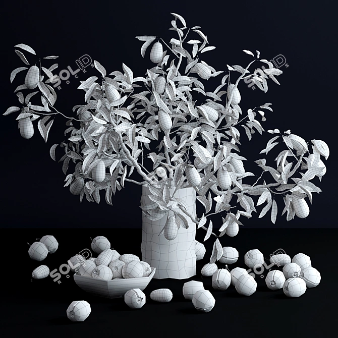 Realistic Kumquat and Plum Ceramic Decor 3D model image 3