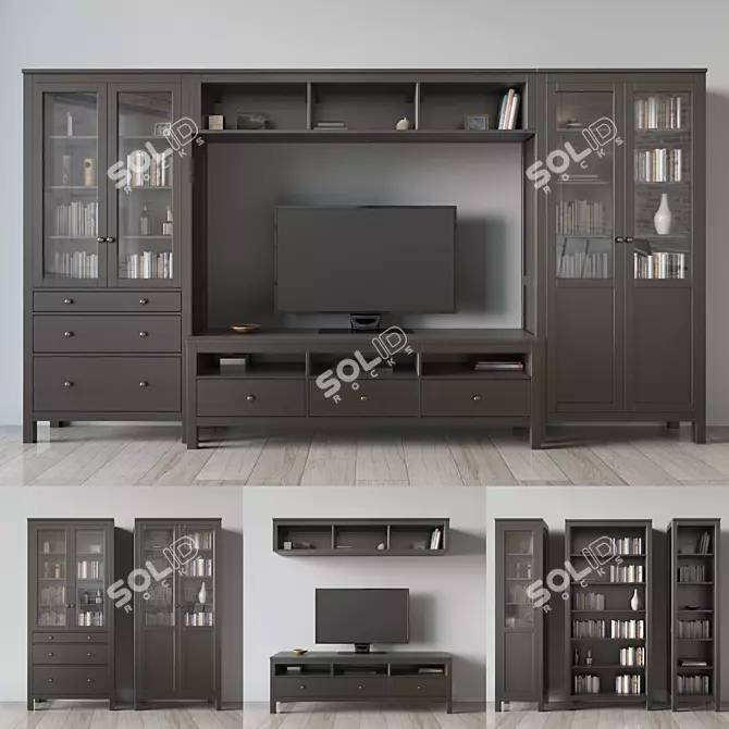 Stylish HEMNES TV Combo Shelf 3D model image 1