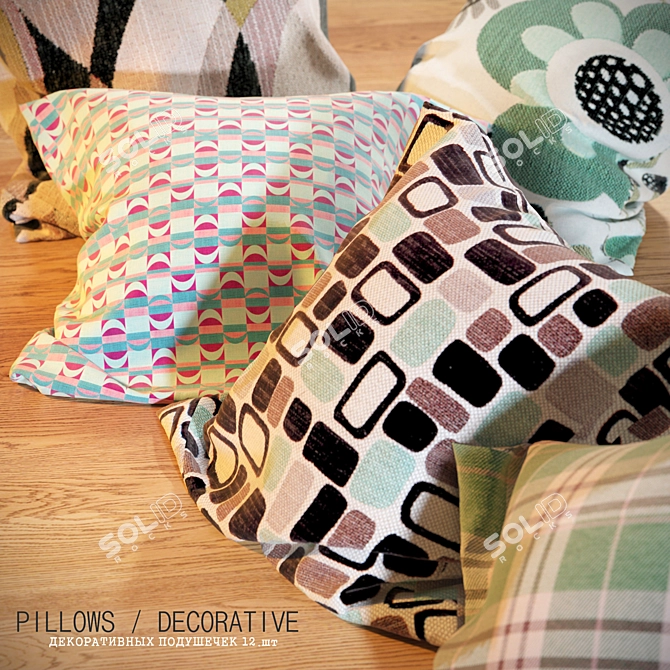 12-Piece Assorted Decorative Pillows 3D model image 2