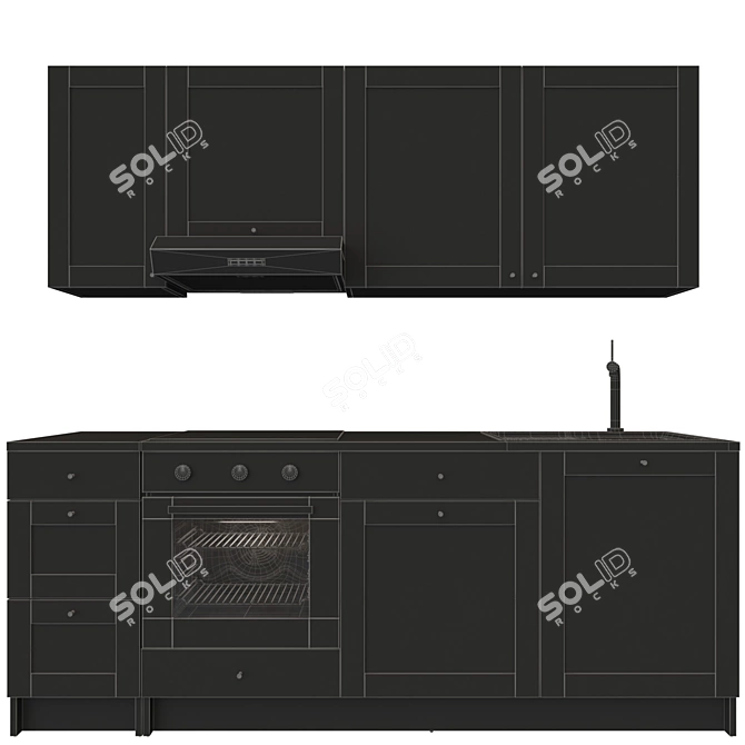 Modern IKEA Knokskhult Kitchen: Cabinets, Oven, Induction Cooktop, Hood, Sink & Faucet 3D model image 3