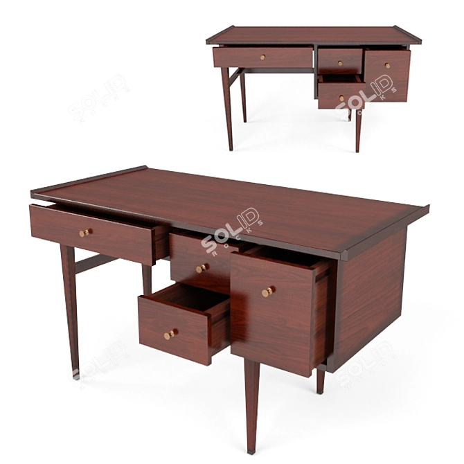 Vintage Walnut Writing Desk 3D model image 1