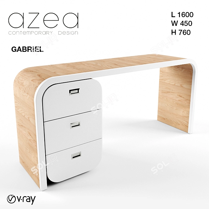 AZEA Gabriel Wood Veneer Secretary Desk 3D model image 1