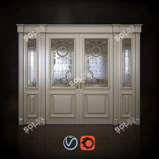 Elegant Double Glass Doors 3D model image 1