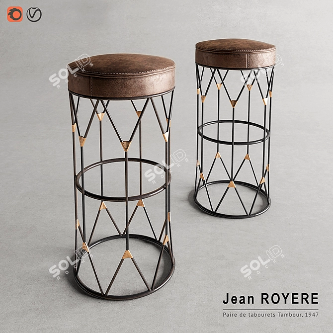 Vintage Jean Royere Bar Chair 3D model image 1