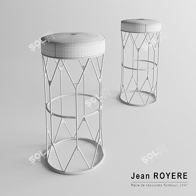 Vintage Jean Royere Bar Chair 3D model image 3