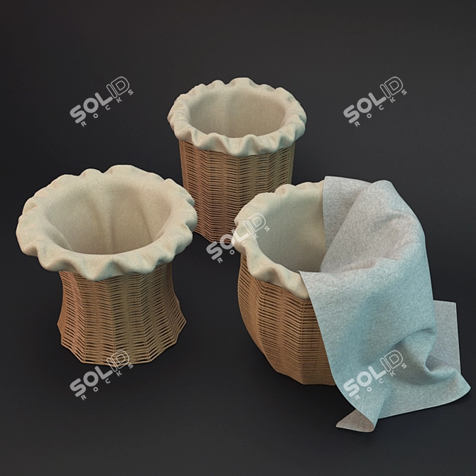 Handwoven Rattan Basket Set 3D model image 1